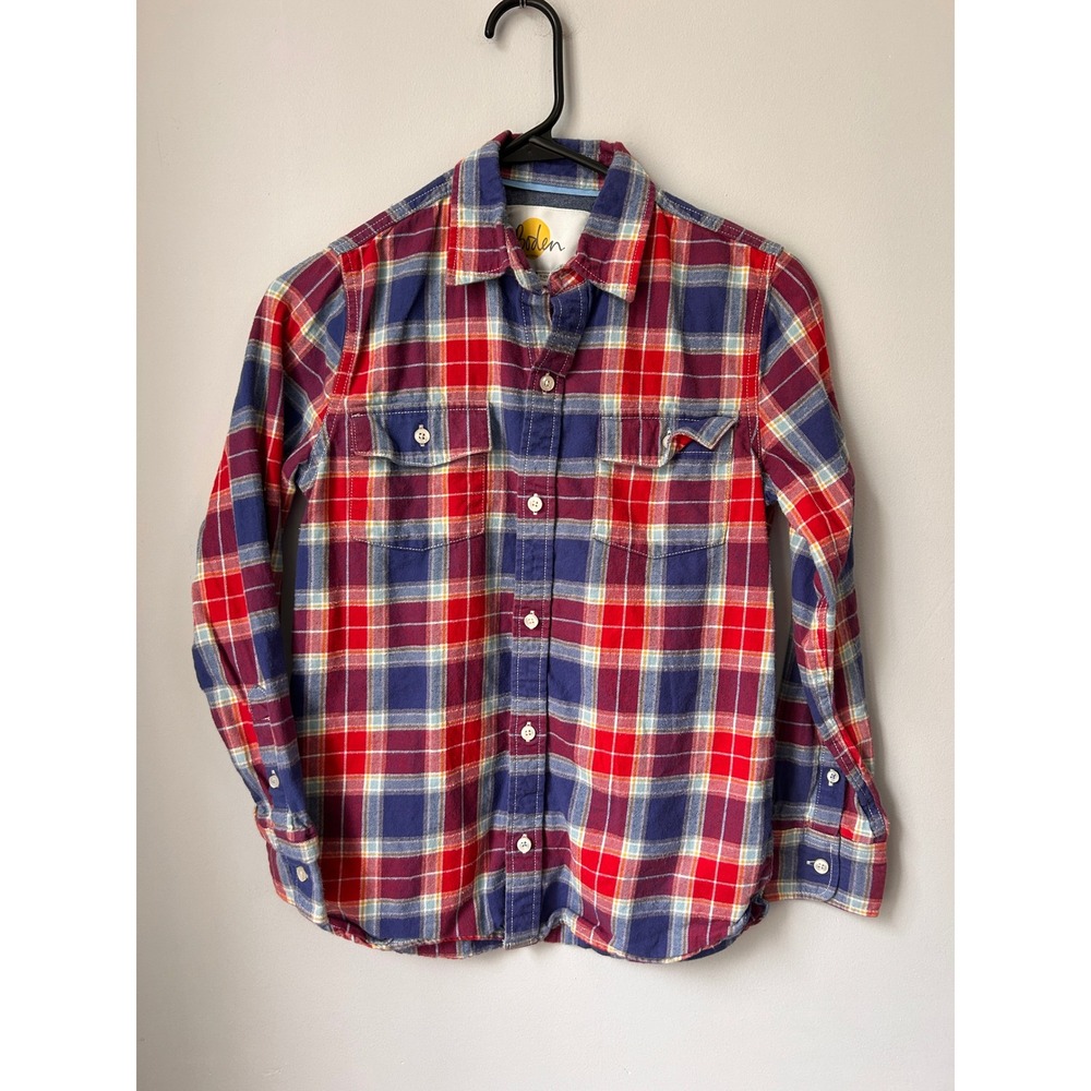 Boden Kids Red Blue Plaid Flannel Button Down Shirt Long Sleeve 11-12Y 152cm